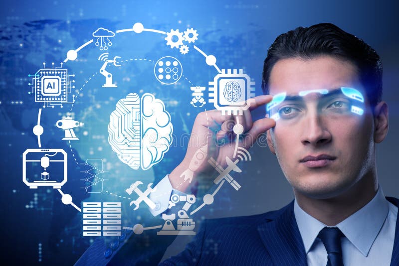 Das Konzept der künstlichen Intelligenz mit Geschäftsmann stockbild