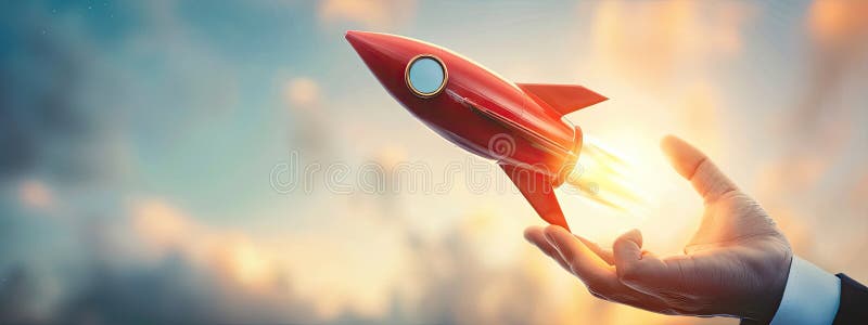 the concept of a man launching a rocket from his hand. AI generated. the concept of a man launching a rocket from his hand. AI generated