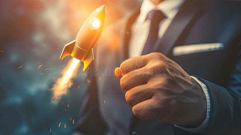 the concept of a man launching a rocket from his hand. AI generated. the concept of a man launching a rocket from his hand. AI generated