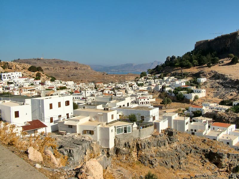 Das Lindos Dorf Auf Der Insel Von Rhodos In Griechenland Stockbild
