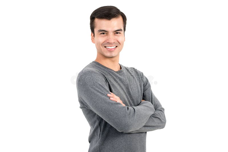 Das Porträt des lächelnden Mannes zufälliges T-Shirt tragend, kreuzend bewaffnet stockfotografie Das Porträt des lächelnden Mannes zufälliges T-Shirt tragend, kreuzend bewaffnet stockfotografie