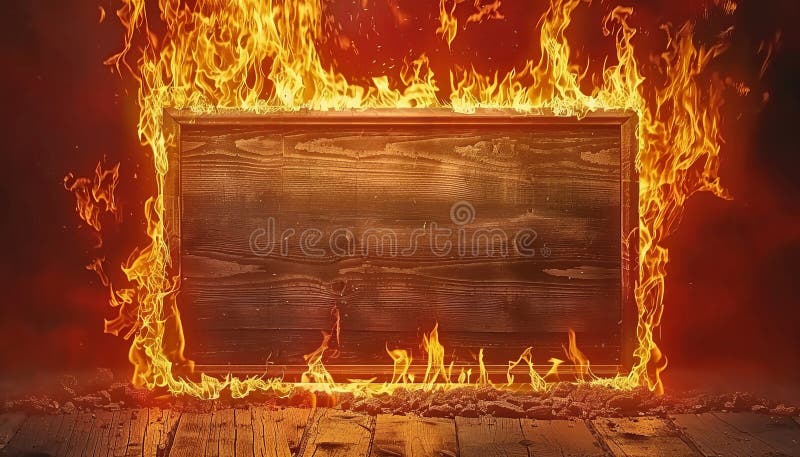 Das ragende Inferno verbraucht einen Holzrahmen in einem intensiven und heftigen Feuerschlaf stock abbildung