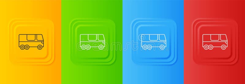 Das Symbol des weißen Busses wurde auf farbigem Hintergrund isoliert. Verkehrskonzept. Busverkehr. Tourismus oder öffentliches Fah stockbilder