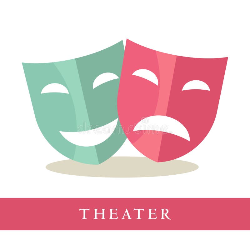 Das Theater, das rosa sind und das Blau maskiert die Ikonen, die auf weißem Hintergrund lokalisiert werden stock abbildung Das Theater, das rosa sind und das Blau maskiert die Ikonen, die auf weißem Hintergrund lokalisiert werden stock abbildung