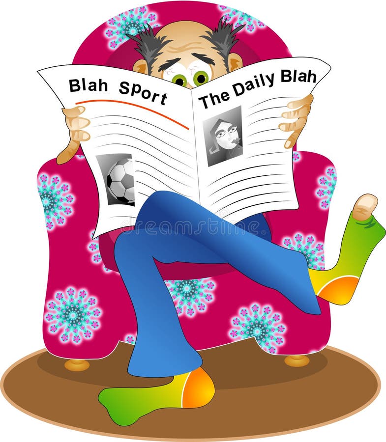 Man sitting in his armchair reading ' the daily blah'. Man sitting in his armchair reading ' the daily blah'.