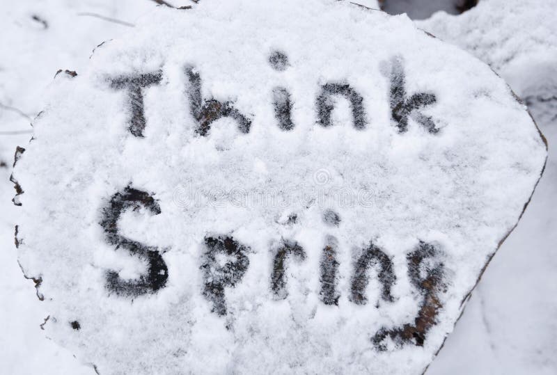 Das Wörter ` Denken Frühling `, Das in Frischen Schnee Auf Eine