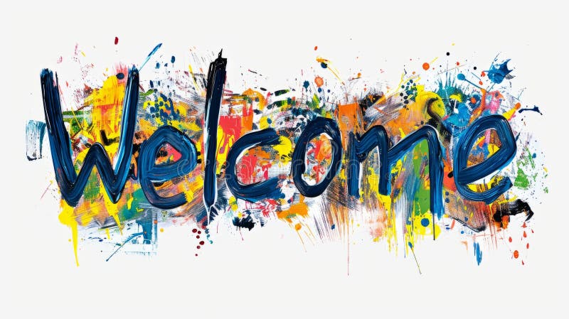 The word Welcome isolated on white background made in Abstract Expressionism style. Decorative lettering of a word Welcome. Creative postcard. Ai Generated Digital art poster. The word Welcome isolated on white background made in Abstract Expressionism style. Decorative lettering of a word Welcome. Creative postcard. Ai Generated Digital art poster.