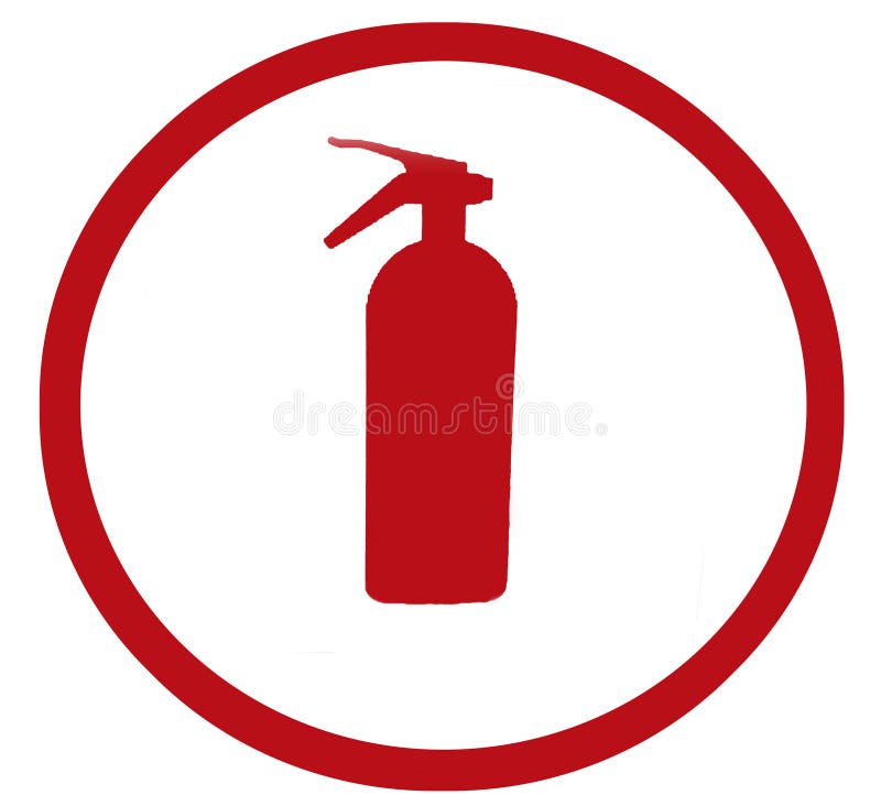 Das Zeichen der roten Silhouette eines Feuerlöschers auf weißem Hintergrund.