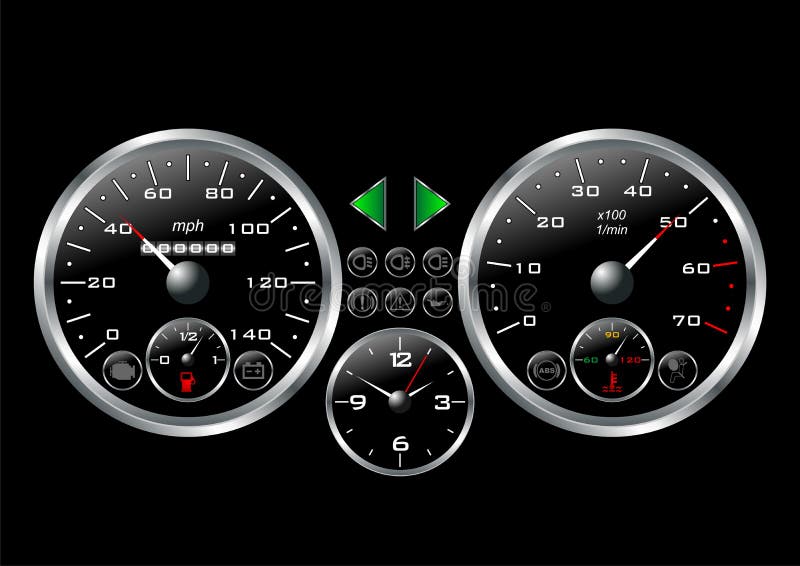 Dashboard of a sport car over black background. Dashboard of a sport car over black background