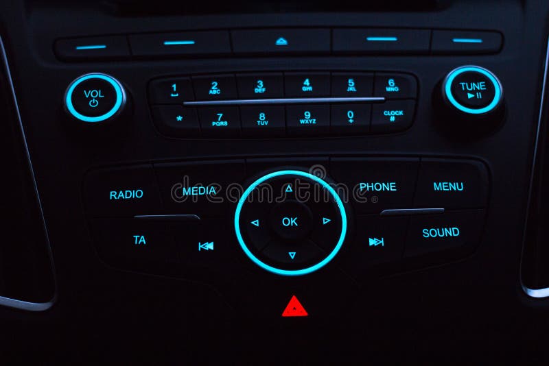 Dashboard with Audio Equipment in Cabin of the Modern New Car Stock