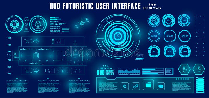 Dashboard blue display virtual reality technology screen. HUD futuristic user interface, target royalty free stock photo