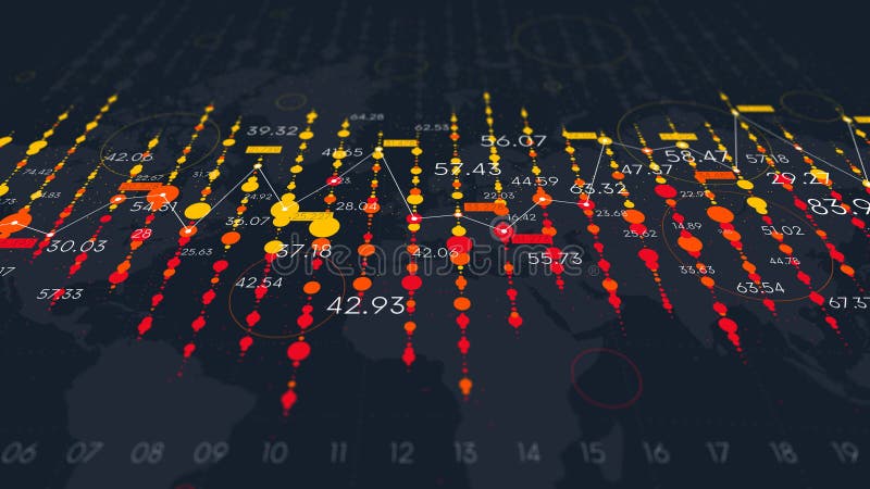 Dashboard with financial analytics, futuristic visualization of business statistical graph, color tech background, monitor screen stock illustration
