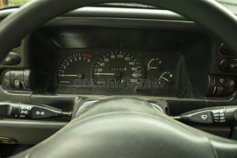 Dashboard with Indicators of Speed, Mileage and Steering Wheel Stock
