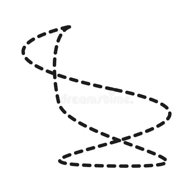 Dashed curved path. Abstract trajectory shape. Black dotted arrow. Dynamic line flow. royalty free illustration