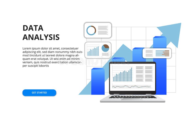 Data analysis for business finance report concept with illustration of 3D laptop and graph vector illustration Data analysis for business finance report concept with illustration of 3D laptop and graph vector illustration