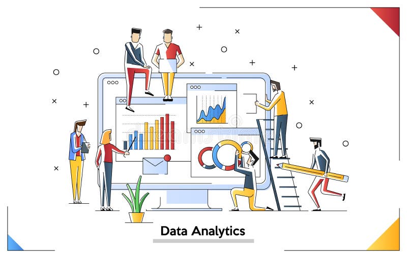 Data analysis modern flat design concept. Analytics and tiny people concept. Landing page template. Conceptual flat stock illustration Data analysis modern flat design concept. Analytics and tiny people concept. Landing page template. Conceptual flat stock illustration