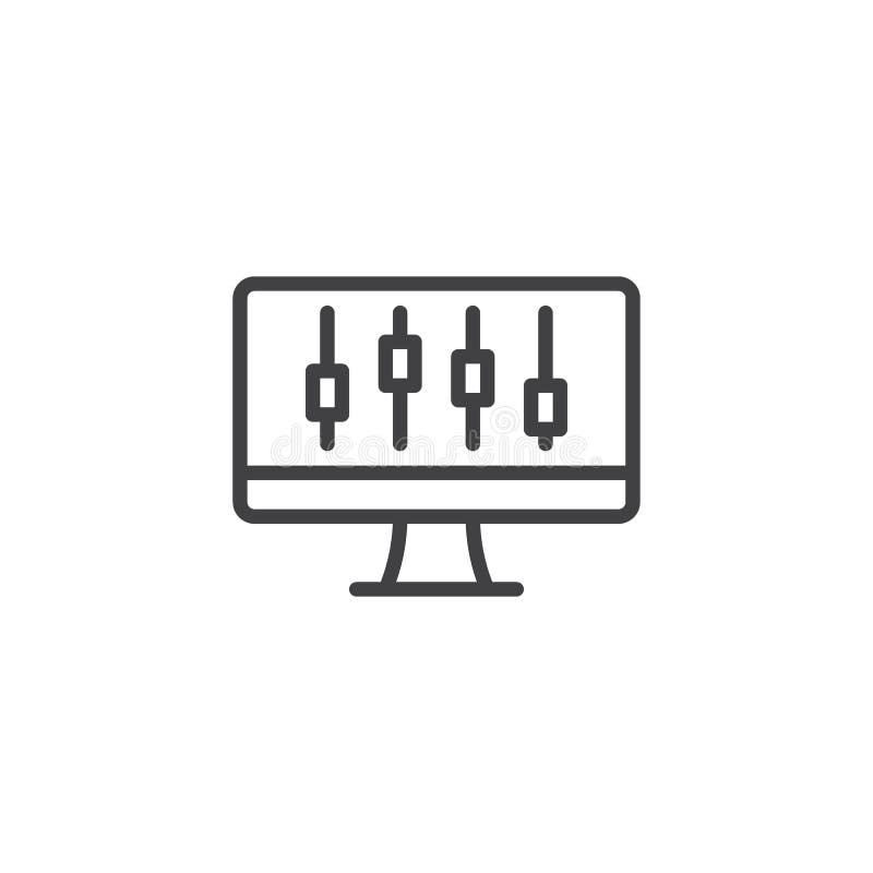 Data analysis monitor outline icon. linear style sign for mobile concept and web design. Settings control screen simple line vector icon. Symbol, logo illustration. Pixel perfect vector graphics