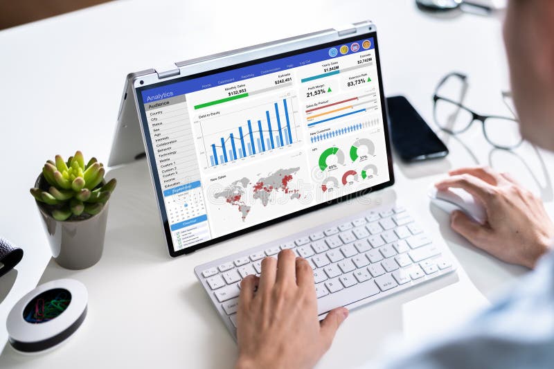 Data Analyst Using Data Analytics Dashboard stock image