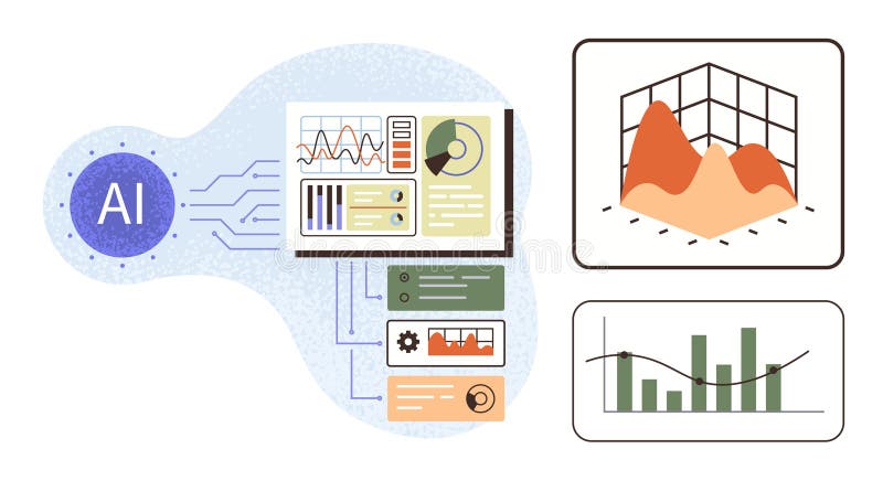 Data Analytics and Artificial Intelligence Visualization with Charts and Graphs royalty free illustration