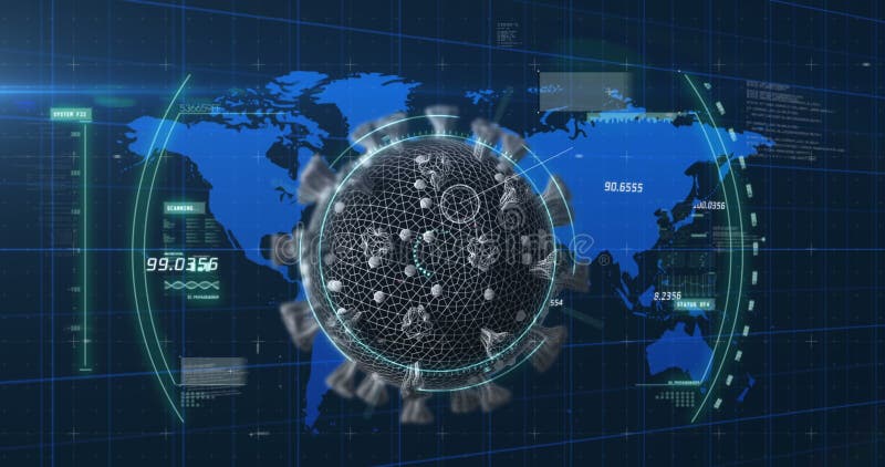 Data analytics overlaying digital globe, showcasing global finance trends on world map stock photos