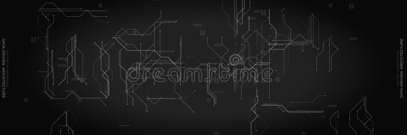 Data Architecture Background With Circuit Lines. Dark minimal tech design perfect for analytics, IT systems, and royalty free illustration