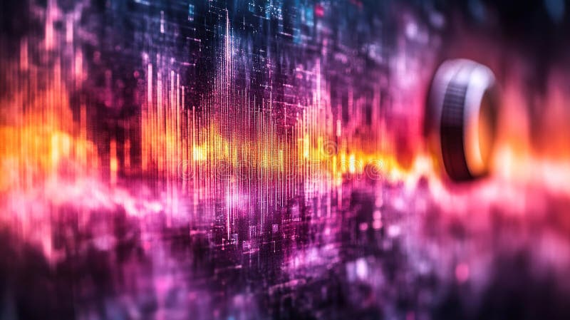 Data audio visualization, digital screen, control knob, abstract background royalty free stock photography