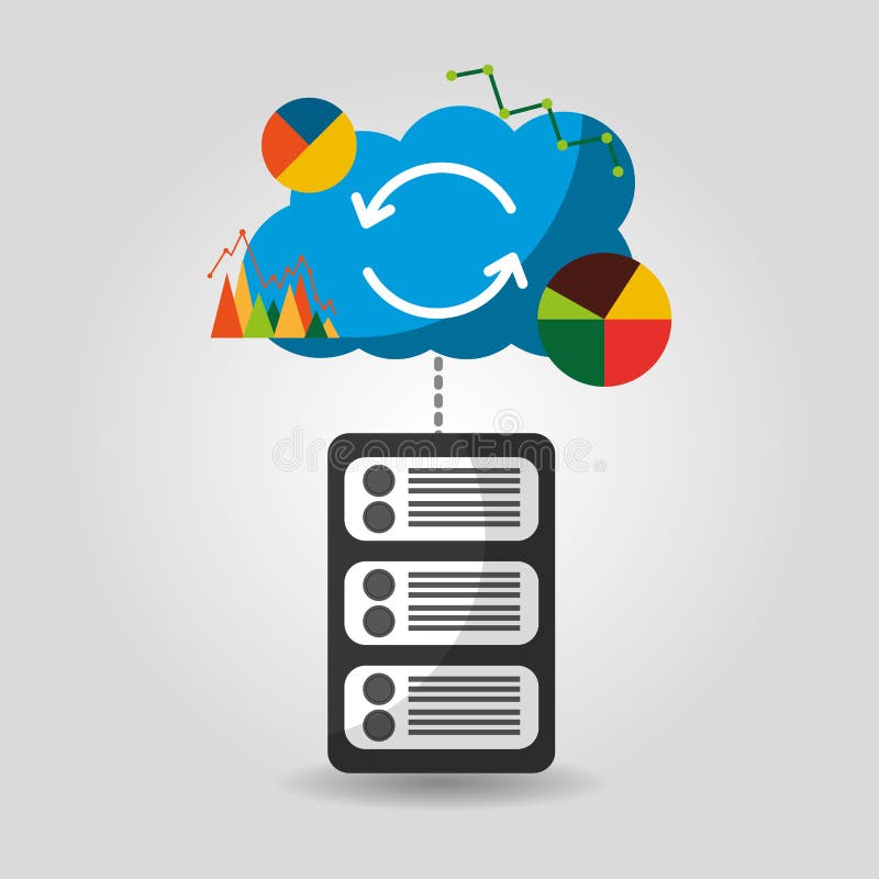 Data base center server storage graph chart financial cloud vector illustration