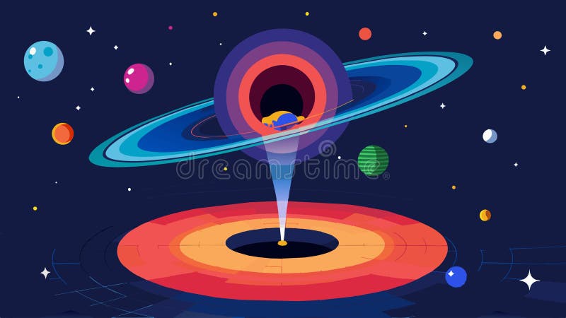 A data black hole ing in and storing infinite amounts of information within its gravitational pull.. Vector illustration stock illustration