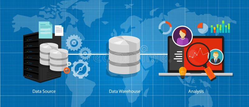 Bază de date a depozitului de informații din business intelligence stock illustration