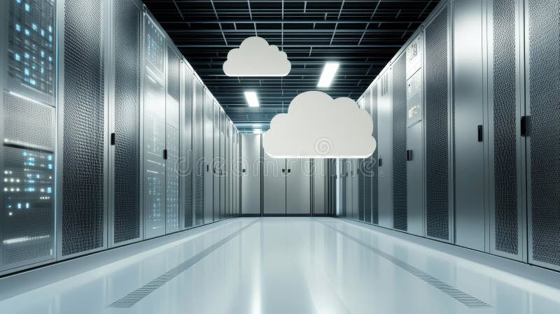 Data Center with Cloud Computing Infrastructure and Secure Server Racks for Performance vector illustration