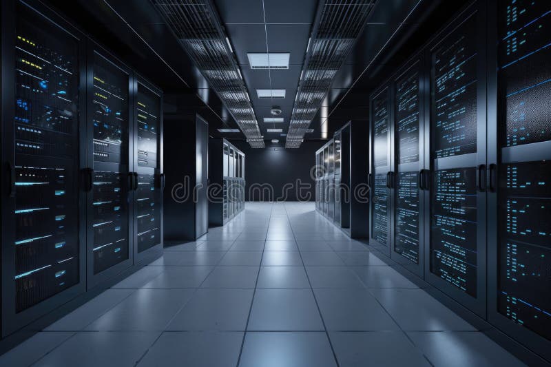 Data center con un'ampia gamma di server dispositivi di storage e apparecchiature di rete illustrazione vettoriale