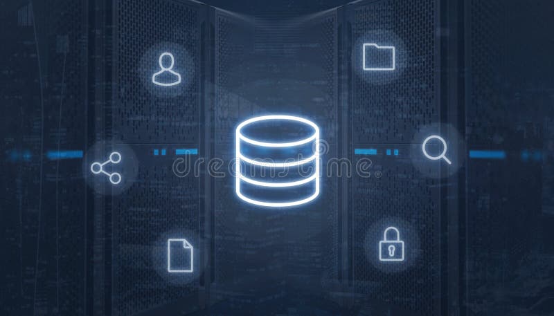 Data center icon surrounded with online services icons royalty free illustration Data center icon surrounded with online services icons royalty free illustration