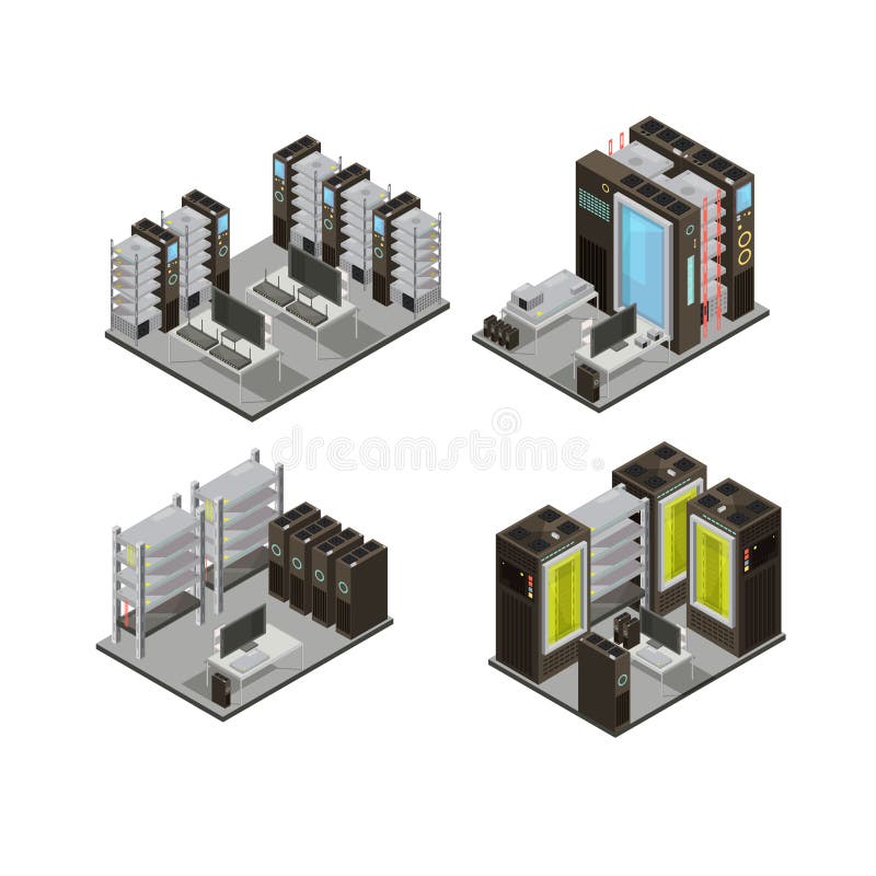 Data Center Isometric Compositions stock illustration