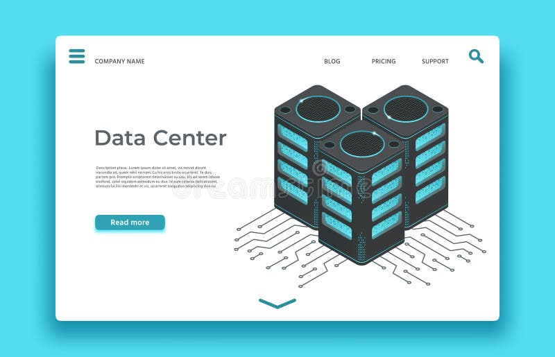 Data center landing page. Isometric servers vector design royalty free illustration