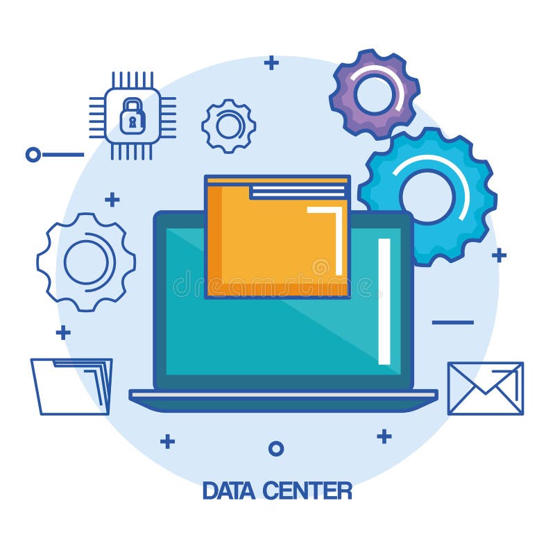Data center laptop computer file document system secure stock illustration