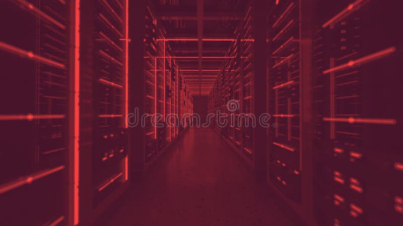 Data center red lights alert vector illustration