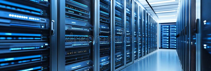Data Center Secure Server Room, Storing and Processing Big Data with High Cybersecurity Measures royalty free illustration