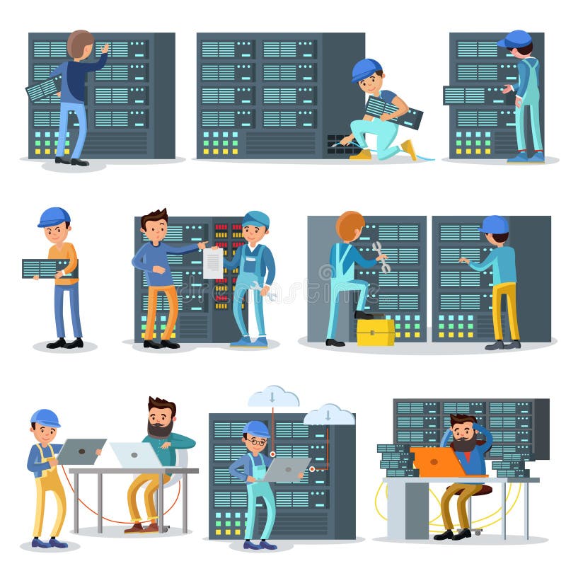 Data Center Working People Set stock illustration
