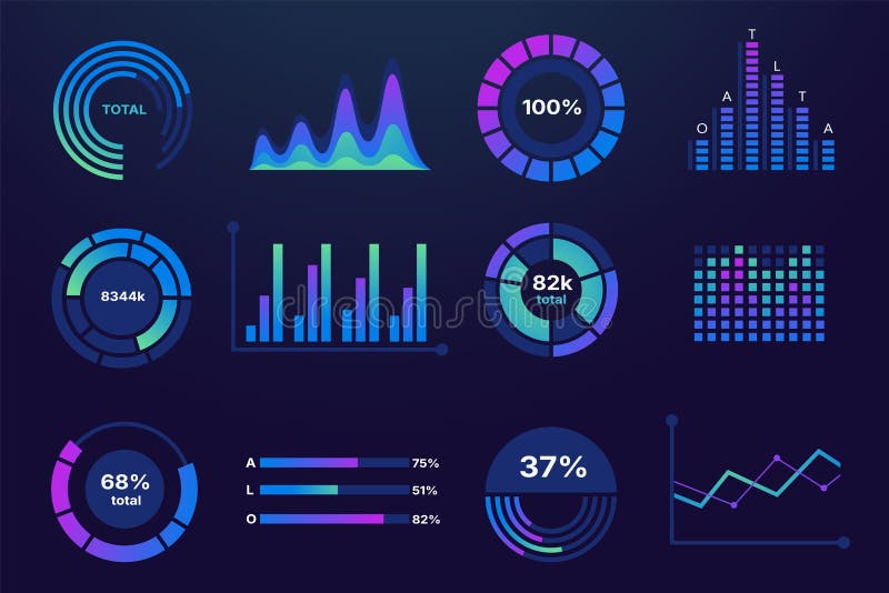 Data chart graph. Business statistics infographic elements, dat analysis progress report presentation with line and bar royalty free illustration