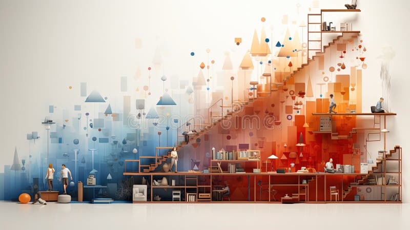 A Data Chart or Graph Where Each Bar or Data Point Forms a Rung of an Abstract Ladder Background stock illustration