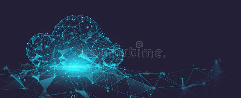 Data cloud storage network from lines, triangles and particle style design vector illustration