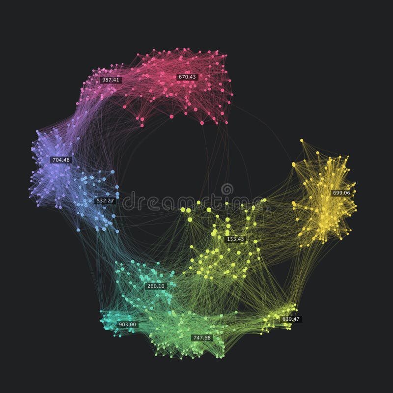 Globe of clusters. Global network visualization. Big data concept. Creative data technology background. royalty free illustration
