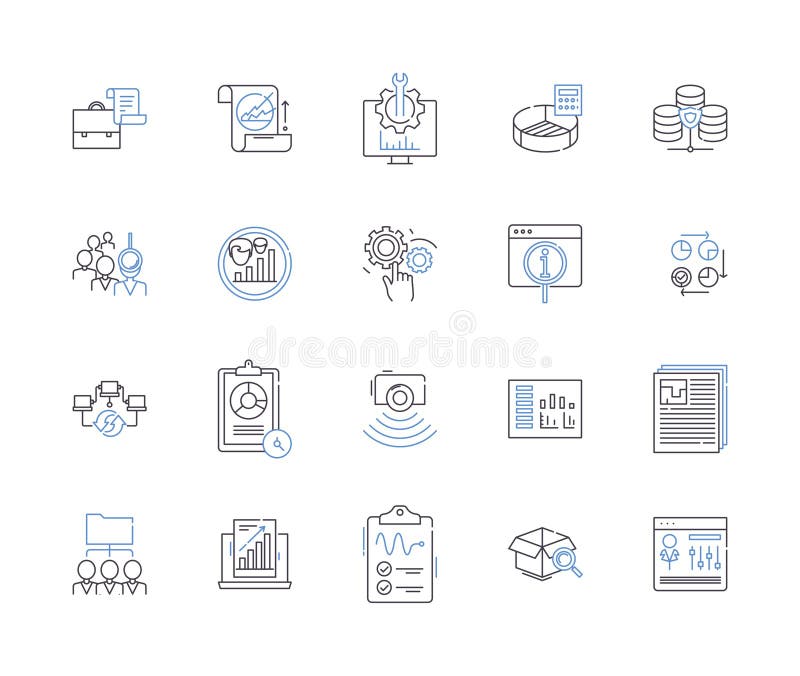 Data and computer outline icons collection. Data, Computer, Analysis, Science, Networking, Technology, Storage vector royalty free illustration