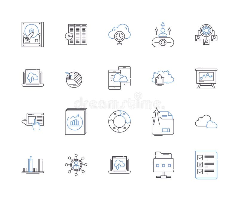Data and computer outline icons collection. Data, Computer, Analysis, Science, Networking, Technology, Storage vector royalty free illustration