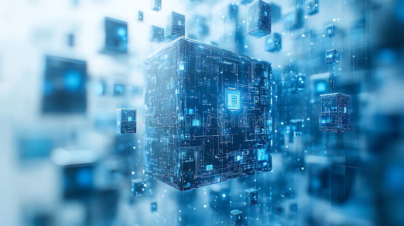 Data cube network connection digital space tech stock illustration