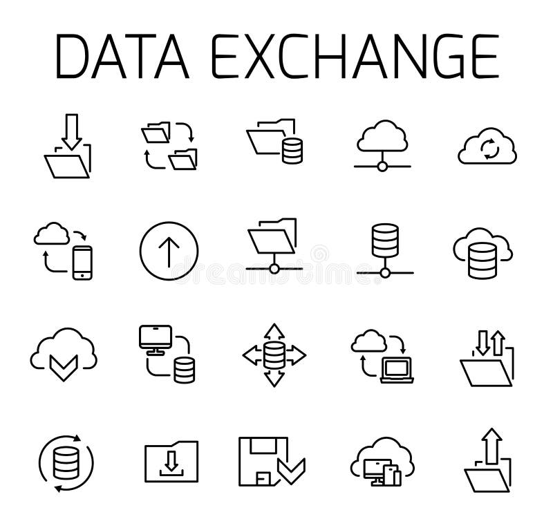 Data exchange related vector icon set royalty free illustration