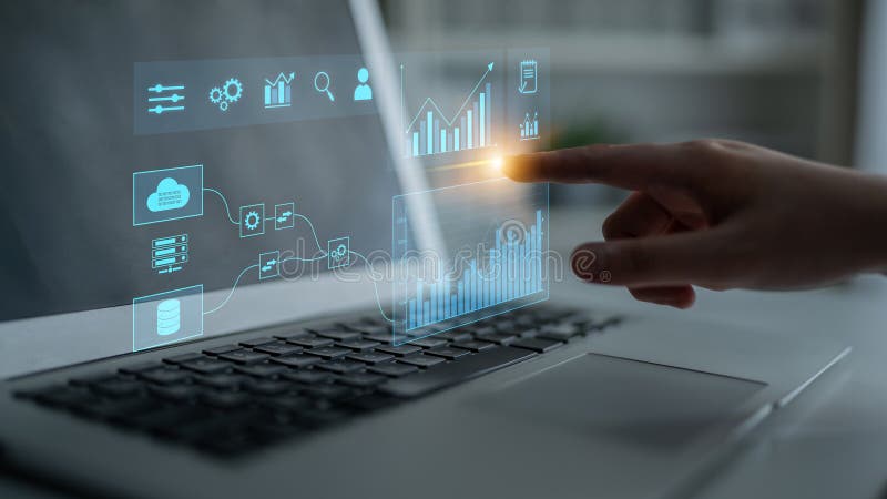 Data flow from database and cloud to processing and analytics dashboards Latch royalty free stock images
