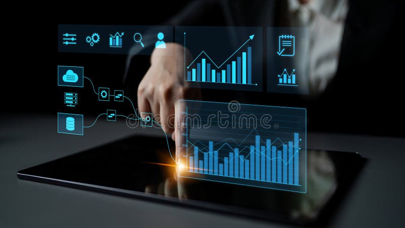Data flow from database and cloud to processing and analytics dashboards Latch vector illustration