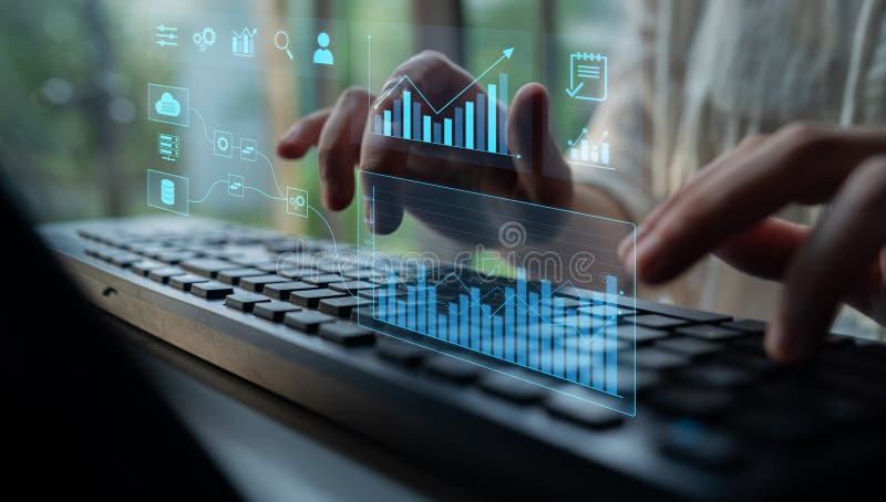Data flow from database and cloud to processing and analytics dashboards Latch royalty free stock image