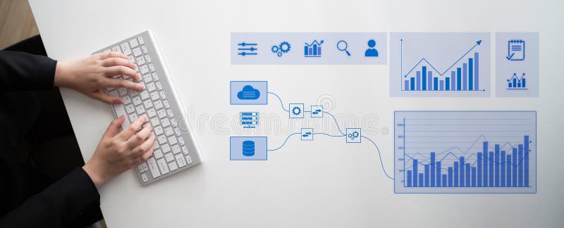 Data flow from database and cloud to processing and analytics dashboards Latch stock photo